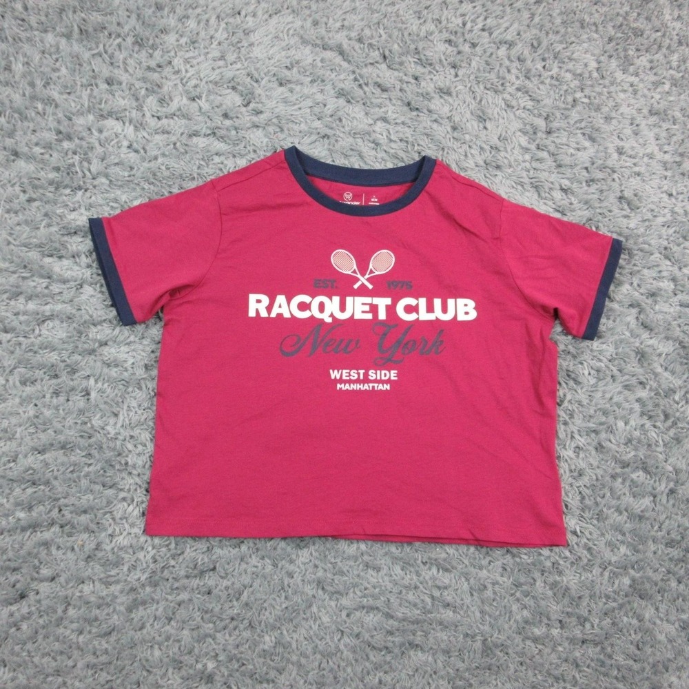 We Wander Shirt Kids 12-14 Red Purple Short Sleeve Racquet Club Ringer Tee